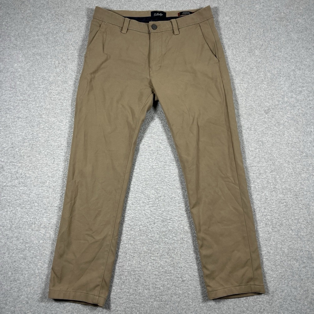 34 Heritage Pants Mens 32x32 (Fit 32x29) Beige Chino Performance Verona Slim Mid - Picture 1 of 12